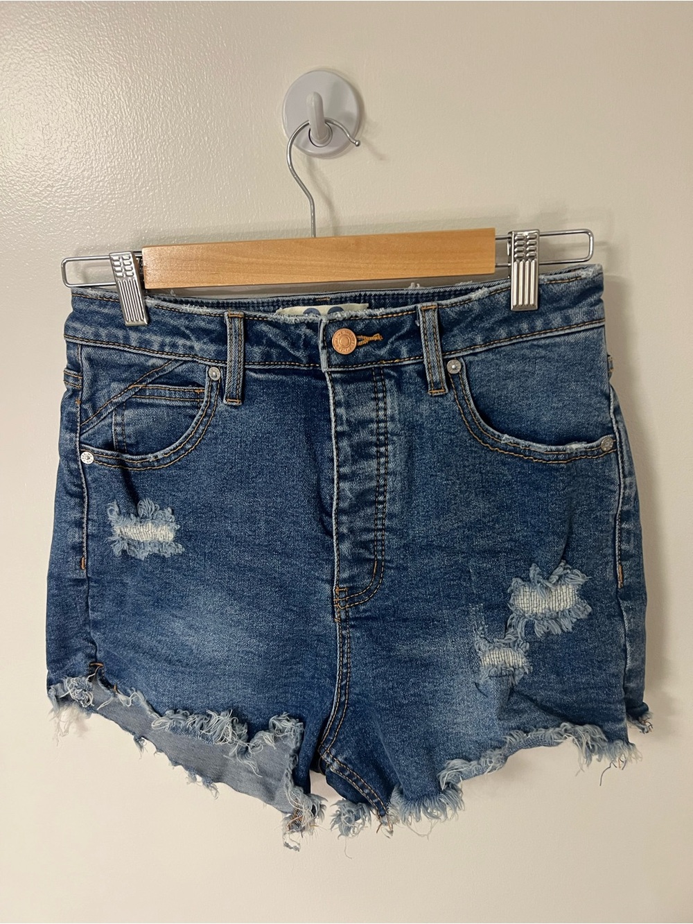 We The Free by Free People Blue Distressed High-Rise Denim Shorts Mom Shorts